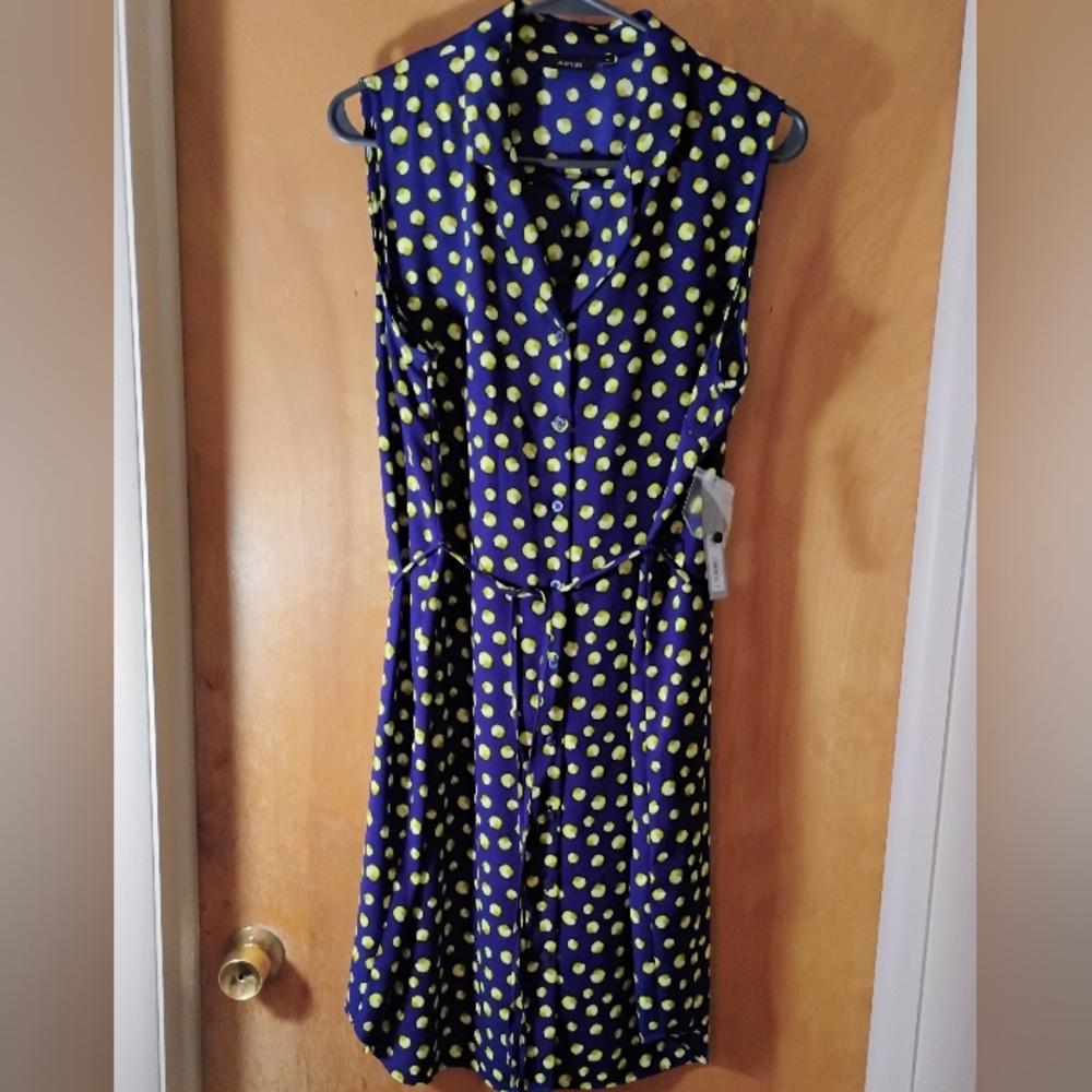 NWT Apt 9 Sleeveless Polka Dot Dress Size 16 Blue Yellow